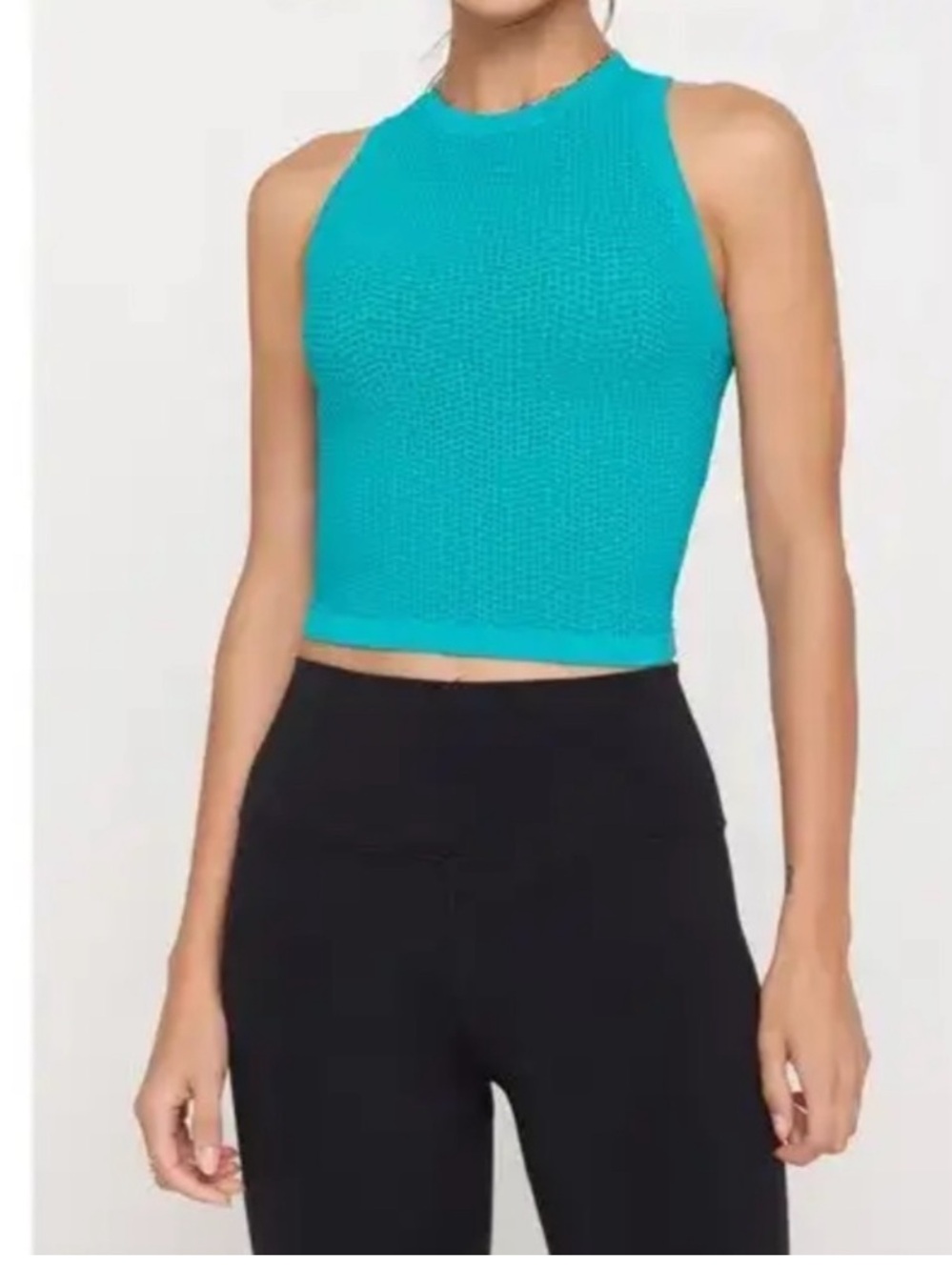 Spiritual Gangster rise mesh sweater Aqua Cropped racerback Tank surf xs/s